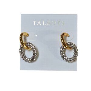 Talbots Women's Trendy Gold Plated Crystal  Sparkly Dangle Hoop Earrings NWT